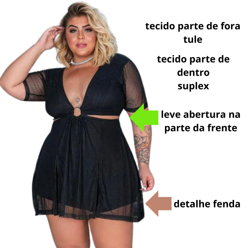 Macaquinho Manga Curta Plus Size Curve