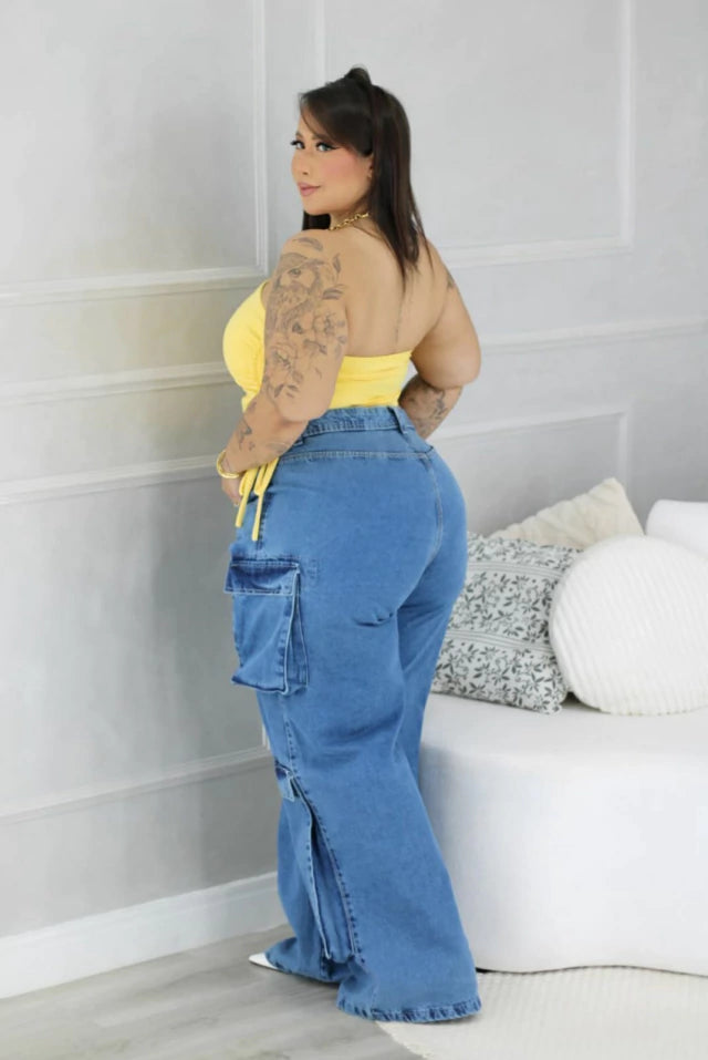 Calça Wide Leg Bolsos