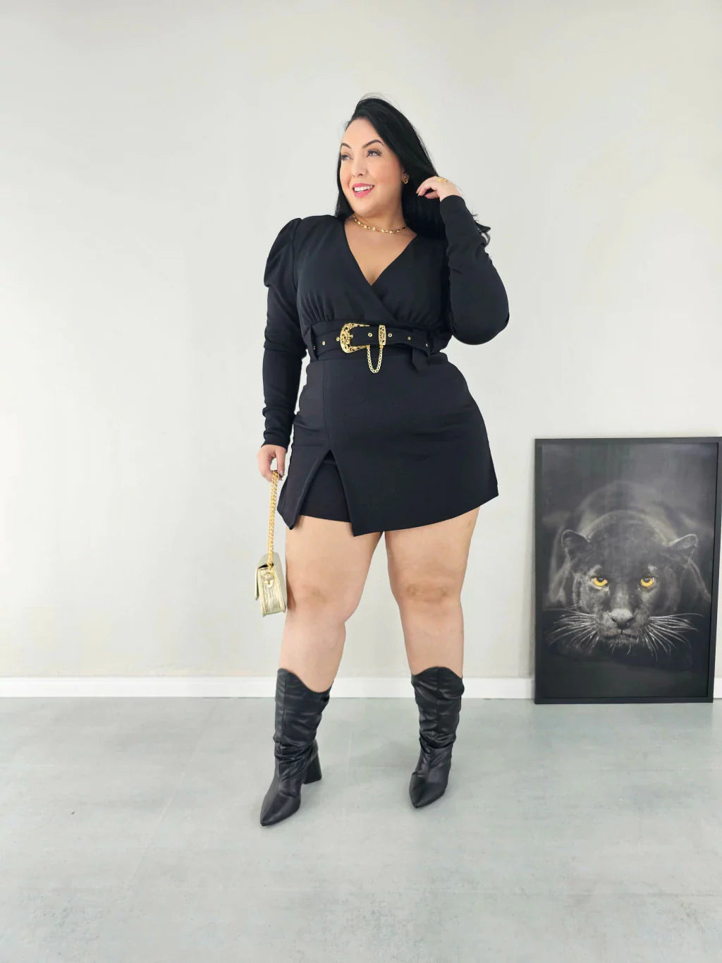 MACAQUINHO PLUS SIZE MANGA LONGA E CINTO